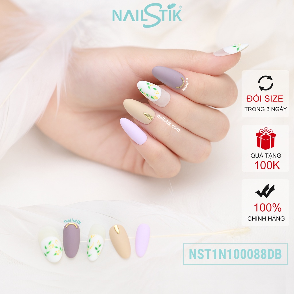 Móng úp thiết kế by NAILSTIK, màu nude tím môn, form móng bầu, ngắn/dài,  088