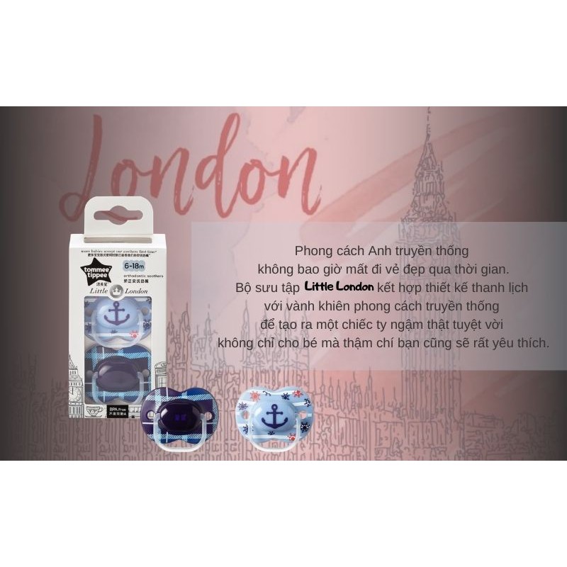 Ty ngậm cho bé Tommee Tippee Little London 6-18 tháng (vỉ 2 cái) - Xanh