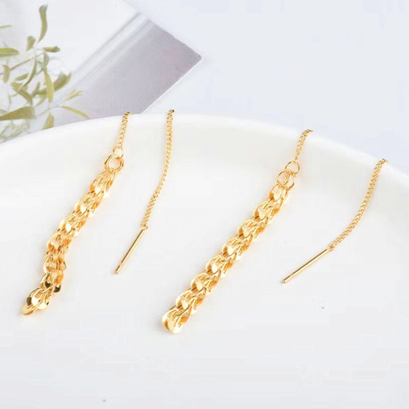 Bông tai Titan không gỉ 18K vàng Tua dài khuyên tai nữ dáng dài Trang sức titan cao cấp Thời trang Hàn Quốc