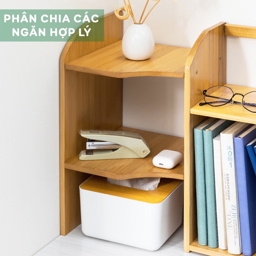 Giá kệ để sách, hồ sơ, đồ dùng để bàn bằng gỗ tre cao cấp Vango V32 Cho văn phòng, sang trọng, tiện lợi