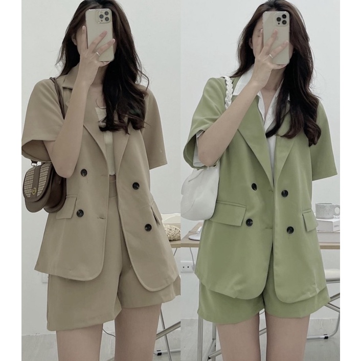 [HÀNG SẴN]SET ÁO BLAZER VẠT TRÒN MIX SOOC STYLE ULZZANG CỰC XINH