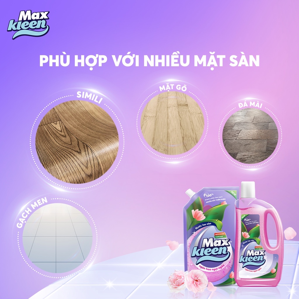 Combo Nước Lau Sàn MaxKleen Hương Ban Mai Thanh Mát: Chai 1kg+Túi 1kg