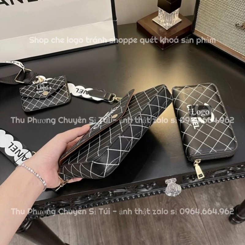 Sét C.N kẻ ô chéo 3 món hàng loại 1, kèm dây đeo chéo bản to (hàng chuẩn ảnh)