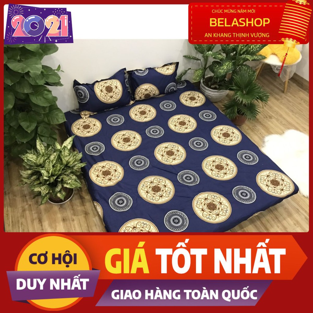 Bộ ga gối Drap 1m8 Cotton Poly Vikona mẫu trống xanh