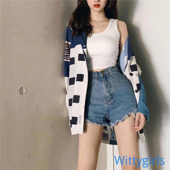 Wittygirls_shop | Áo Không Tay Dáng Rộng Màu Sắc Đơn Giản Cho Nữ