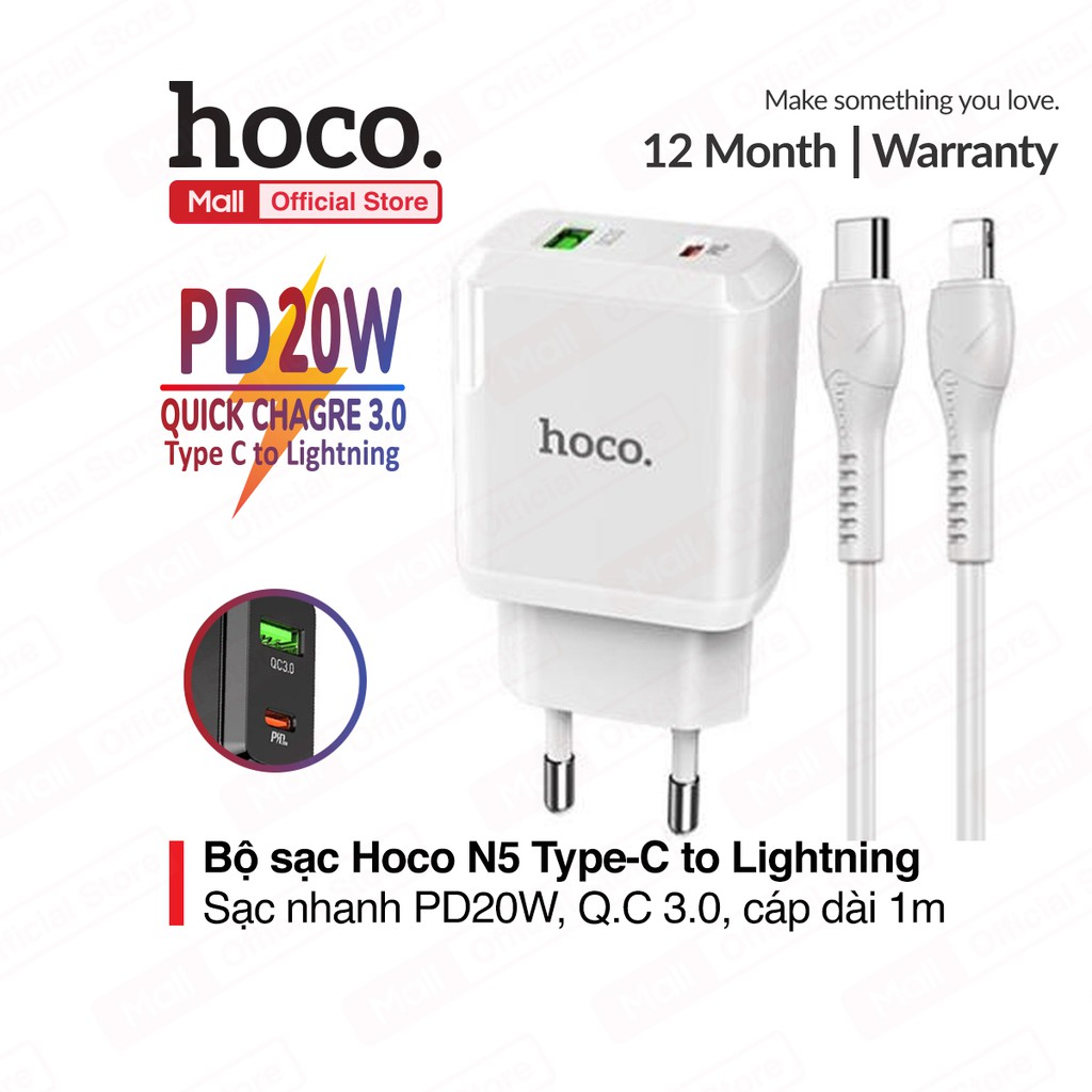 🌟🌟Sạc Siêu Nhanh🌟🌟Củ sạc nhanh HOCO N5 hỗ trợ sạc nhanh QC 3.0 - 18W, PD - 20W phù hợp với các dòng điện thoại iPhone,