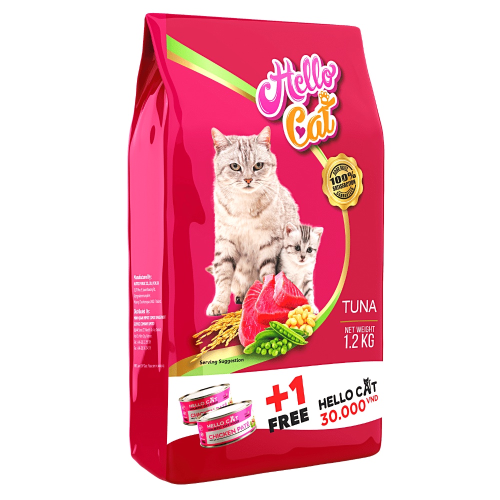 Hạt cho mèo Hello Cat vị Cá Ngừ, Hạt cho mèo từ 3 tháng tuổi trở lên Túi 1.2kg