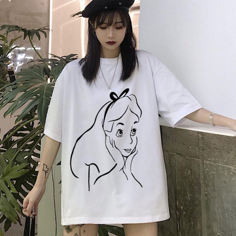Áo thun tay ngắn in họa tiết hoạt hình phong cách Hàn Quốc dành cho nữ