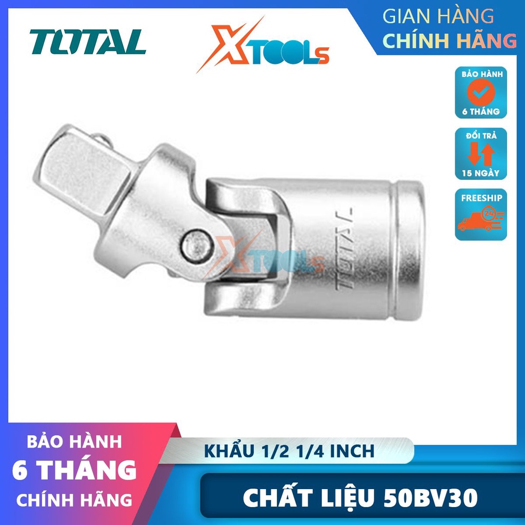 Đầu nối lắc léo 1/2 inch hoặc 1/4'' TOTAL | nối đầu tuýp Chất liệu 50BV30, mạ crôm và chịu nhiệt [CHÍNH HÃNG][XTOOLS]