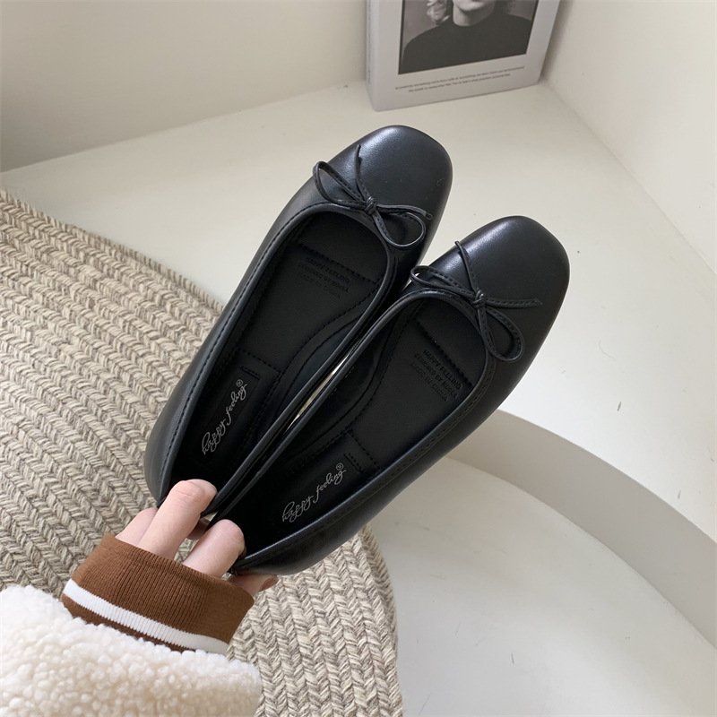 Giày Búp Bê- Giày Bệt Happy Feelings Mũi Vuông Nơ Thắt Xinh Xắn Hàng TQXK