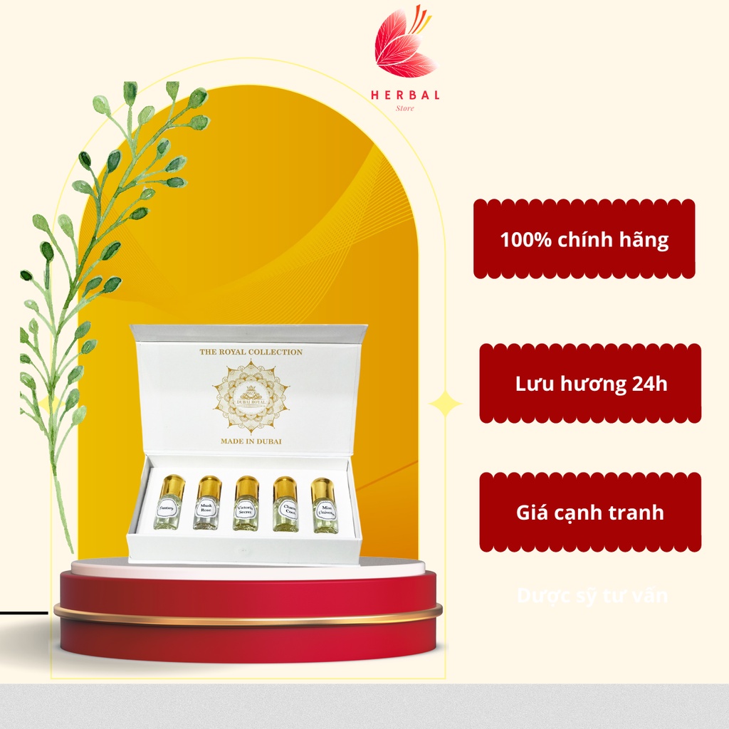 Tinh dầu nước hoa Dubai thiết kế mini chính hãng set 5 chai dạng thanh lăn