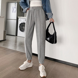 Sweatpants, quần giản dị, eo cao, mỏng, xám, xà cạp, quần chín điểm, lỏng lẻo, một trăm,