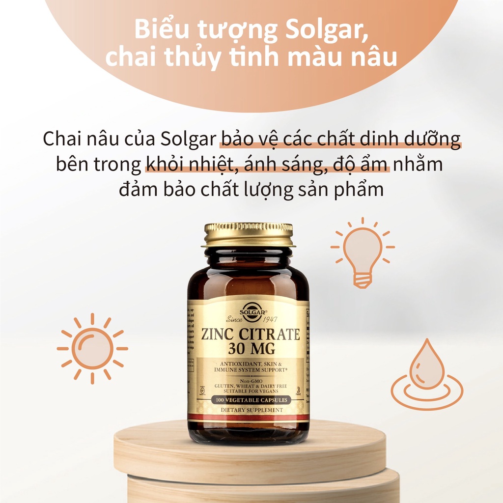 Viên Uống Solgar Zinc Kẽm Citrate 30Mg -  Bổ Sung Kẽm, Hấp Thu Nhanh Và Chăm Sóc Sức Khỏe Phái Nam