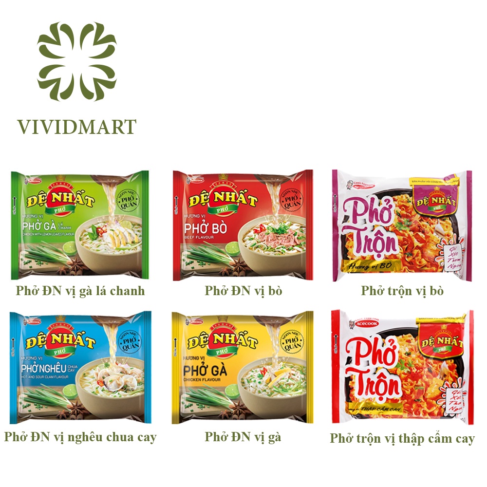 PHỞ ĐỆ NHẤT (4 VỊ: BÒ, GÀ, GÀ LÁ CHANH, NGHÊU CHUA CAY), PHỞ TRỘN ĐỆ NHẤT (2 VỊ: BÒ, THẬP CẨM CAY) - ACECOOK