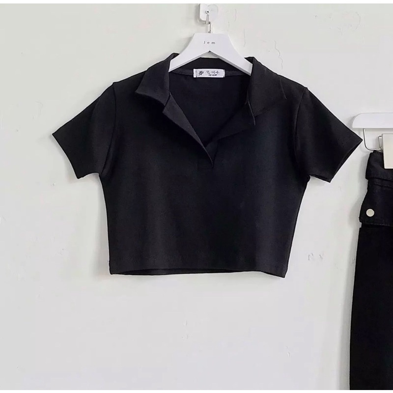 Áo Croptop Cổ Trụ POLO Tay Ngắn Dáng Ôm Nhẹ Ulzzang, Áo Thun Croptop Có Cổ (4 Màu) Lan..shop