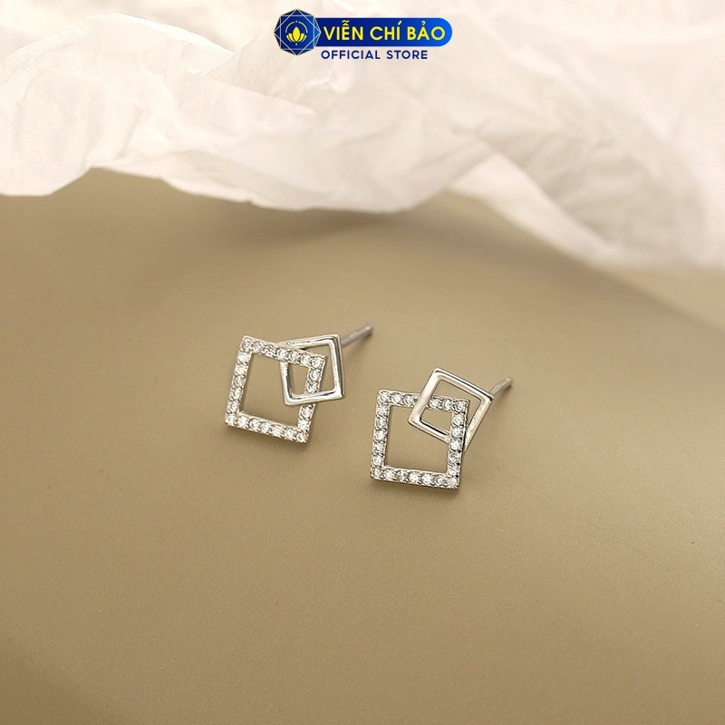 Bông tai bạc nữ hình vuông đính đá chất liệu bạc Ý thời trang phụ kiện trang sức nữ thương hiệu Viễn Chí Bảo B400575