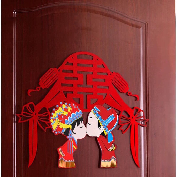 *CHỮ HỶ TRANG TRÍ ĐÁM CƯỚI PHU THÊ THẮT NƠ - TẶNG KEO DÁN