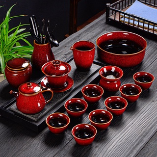 Bộ ấm chén pha trà men thiên mục Lông thỏ hỏa biến
