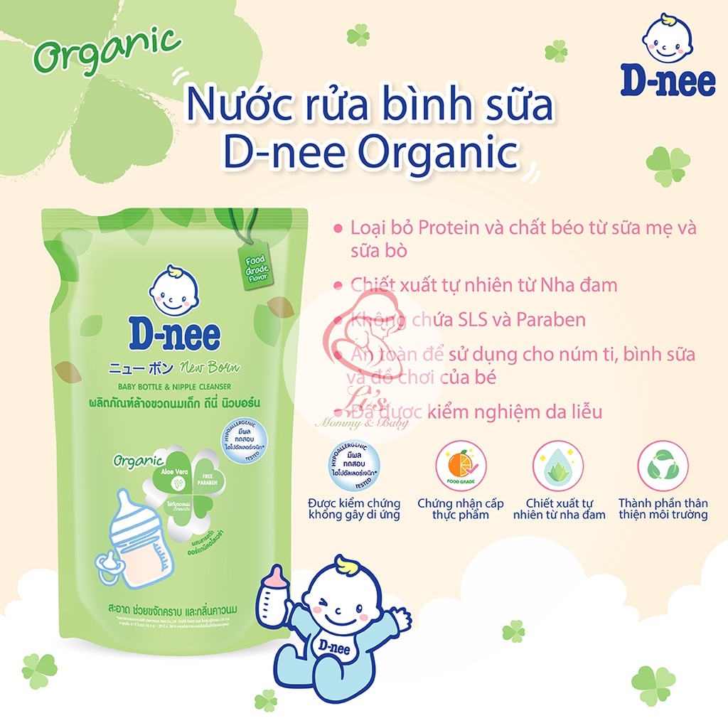 Nước rửa bình sữa Dnee Organic Thái Lan vệ sinh bình sữa núm ti an toàn cho mẹ và bé Mã NRB390