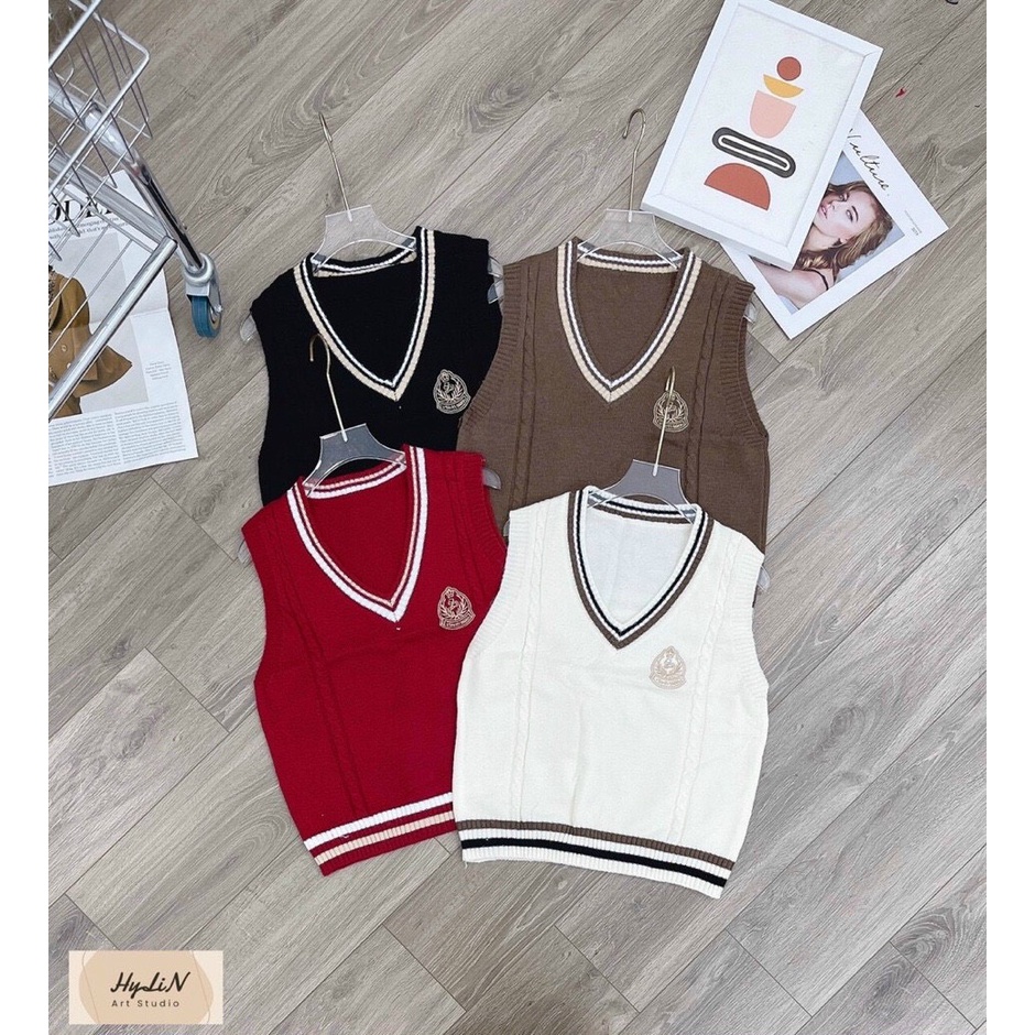 Áo gile len Quảng Châu form suông len mềm cổ V phong cách Hàn Quốc PALMSHOP