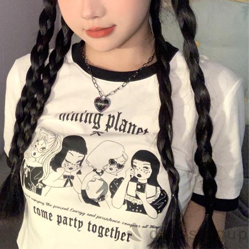 Áo Croptop Tay Ngắn Cổ Tròn In Họa Tiết Nhân Vật Hoạt Hình Thời Trang Mùa Hè Cho Nữ