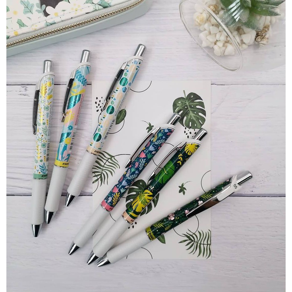 Combo 6 bút gel Pentel Energel Roller BLN75KW - Kawaii Florals Version 2020 - Needle tip 0.5mm - Màu xanh dương (Blue)