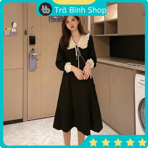 Váy Tiểu Thư Dáng Rộng Đầm Xòe Chất UMI Tay Phối Voan Cổ Bèo Hàng Thiết Kế, váy tiểu thư tay bèo VTB289 Trabinhshop