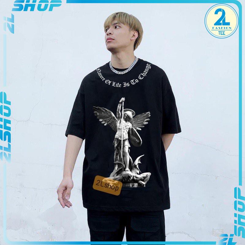 Áo thun unisex tượng Người Cầm Giáo in nổi mềm - Áo phông nam nữ form thụng 2Lshop in decal nổi chất vải mềm đẹp