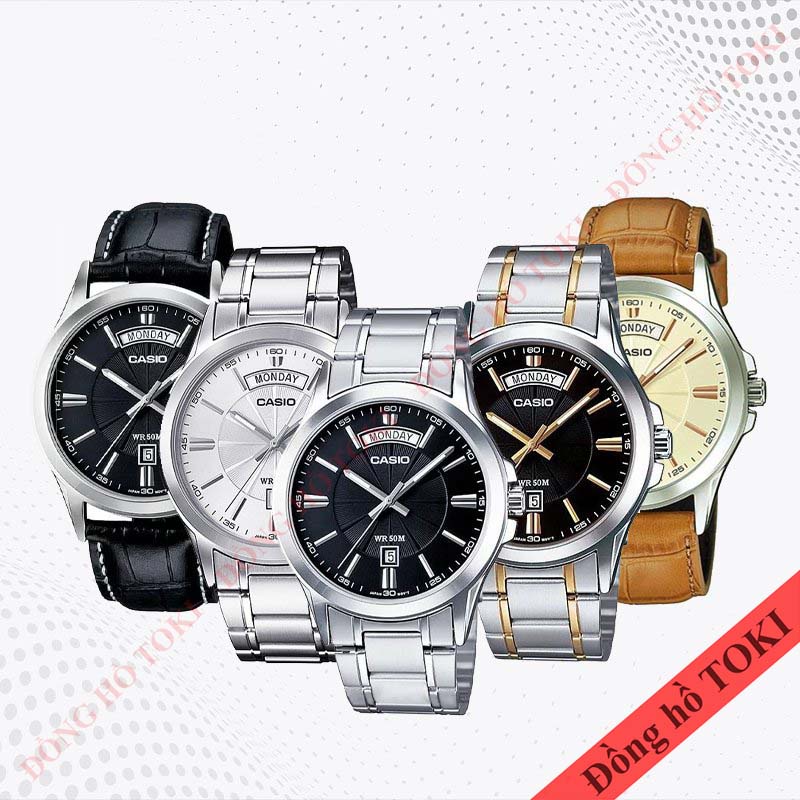 Pin thay đồng hồ đeo tay casio MTP-1381 dây da dây kim loại các màu