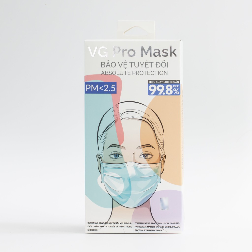 Khẩu trang y tế cao cấp VG Pro Mask lọc 99,98% vi khuẩn và bụi siêu mịn-Chính hãng VG Healthcare- Hộp 20 chiếc đóng 1:1