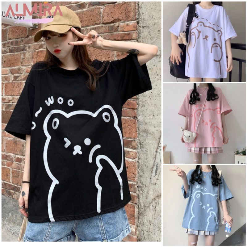 Áo Thun Tay Lỡ Gấu HO Dáng Rộng Thời Trang Mùa Hè Dành Cho Nữ, Áo Phông Dáng Rộng Unisex