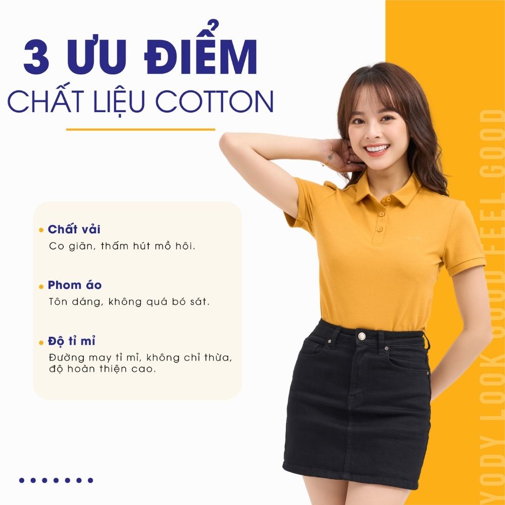 Áo Polo YODY Nữ Phông Cộc Tay Cotton  thấm hút APN5388