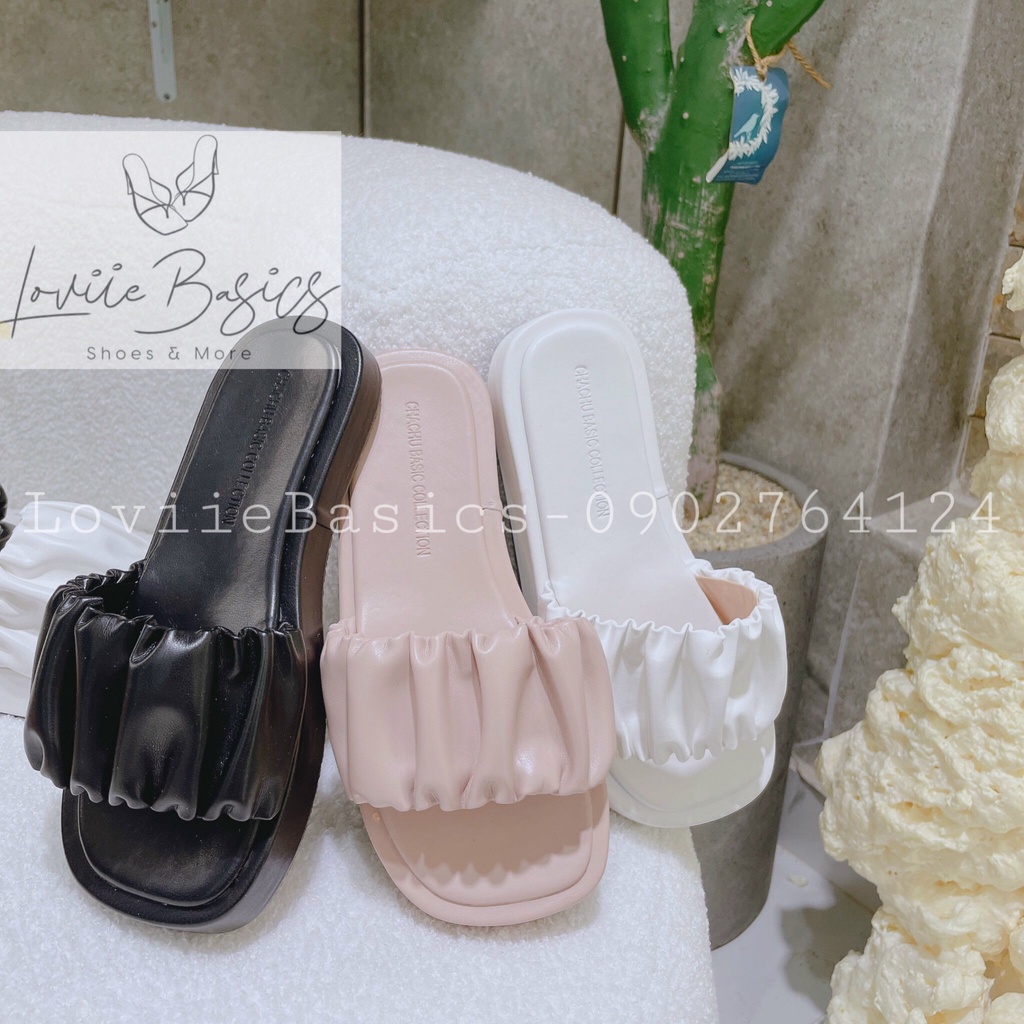 DÉP XUỒNG NỮ LOVIIE BASICS - DÉP THỜI TRANG PHONG CÁCH NỮ TÍNH QUAI NGANG NHÚM BÈO ĐẾ BẰNG D220502