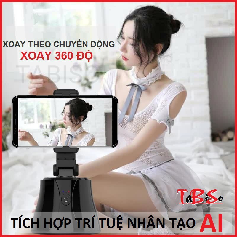 Đế Chụp Hình AI Tự Xoay 360 độ theo chuyển động - Chân giá đỡ kẹp ốp điện thoại livestream - gậy tự sướng TABISO