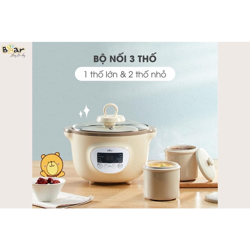 (Phiên bản quốc tế BH 18 tháng) Nồi nấu cháo Chậm Bear 1,6L cho bé - cho gia đình loại 3 thố chính hãng