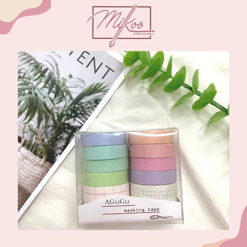 Set 10 cuộn washi theo chủ đề, nhiều màu sắc, trang trí sổ tay