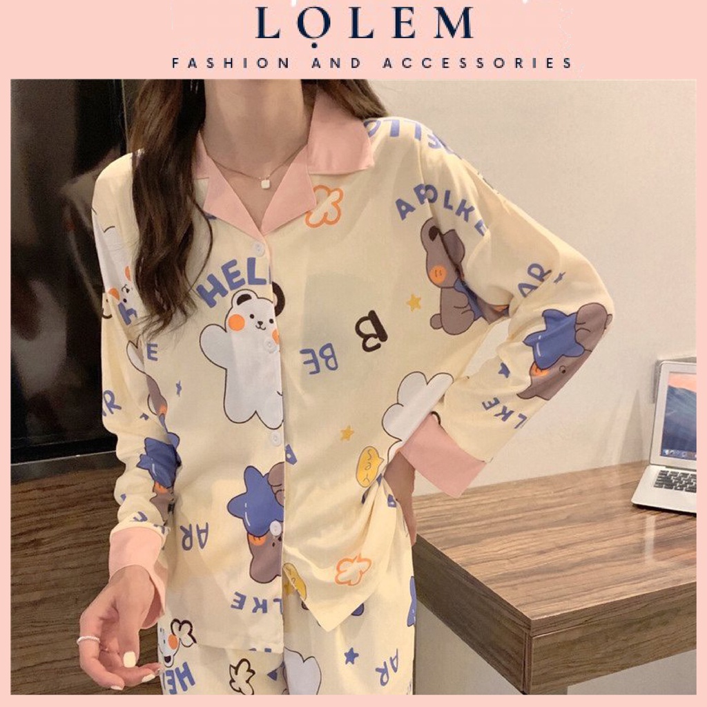Bộ Pijama Nữ 🎉 FREESHIP🎉 Bộ Ngủ Mặc Nhà Nữ Dài Tay Thu Đông Họa Tiết Bánh Bèo Sợi Tơ Sữa Mềm Mịn