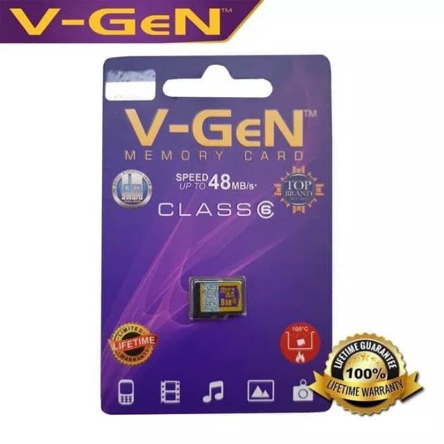 Thẻ Nhớ Micro V-gen 8gb Class 6 100% Chính Hãng Chất Lượng Cao