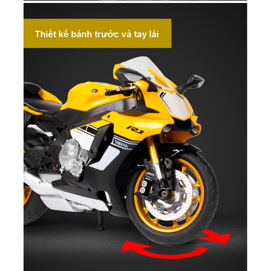 Xe mô hình Moto Yamaha YZFR1 tỉ lệ 1:12, khung hợp kim, lốp cao su, chi tiết như xe thật