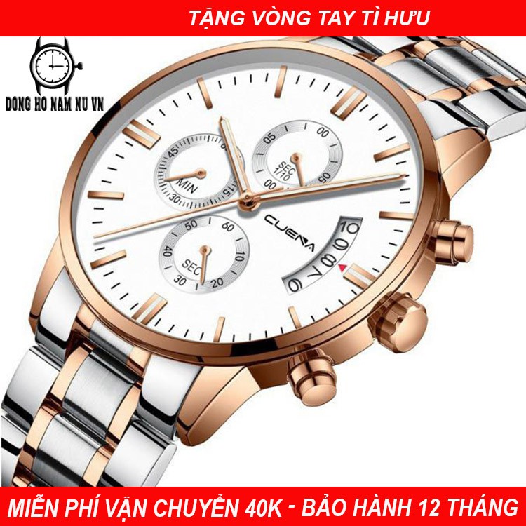 Đồng Hồ Nam hiệu CUENA Máy Nhật Dây Thép Cao Cấp Chạy Full 6 Kim Có Lịch Ngày - Đẳng Cấp Doanh Nhân Thành Đạt