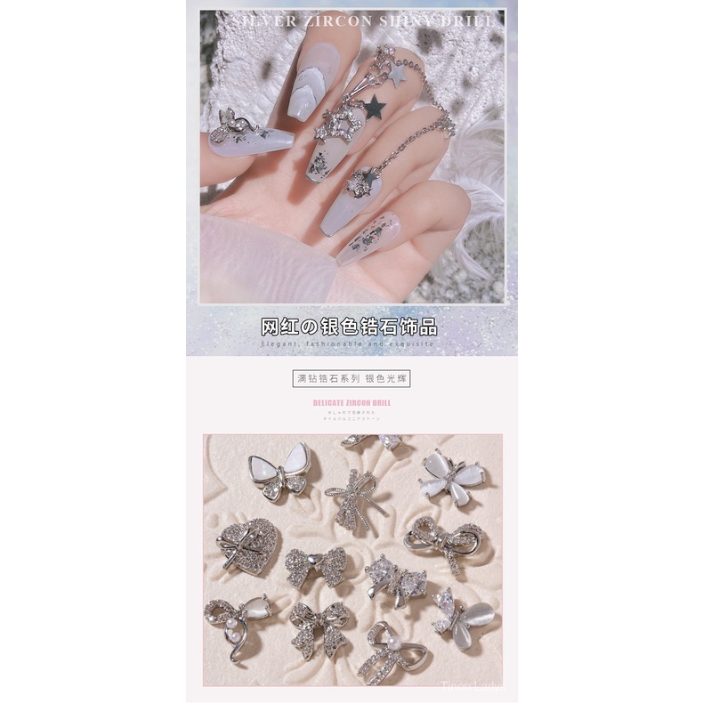 Phụ Kiện Trang Trí Móng Tay Hình Nơ / Ngôi Sao / Ngọc Trai / Đá Zircon / Kim Cương Sang Trọng