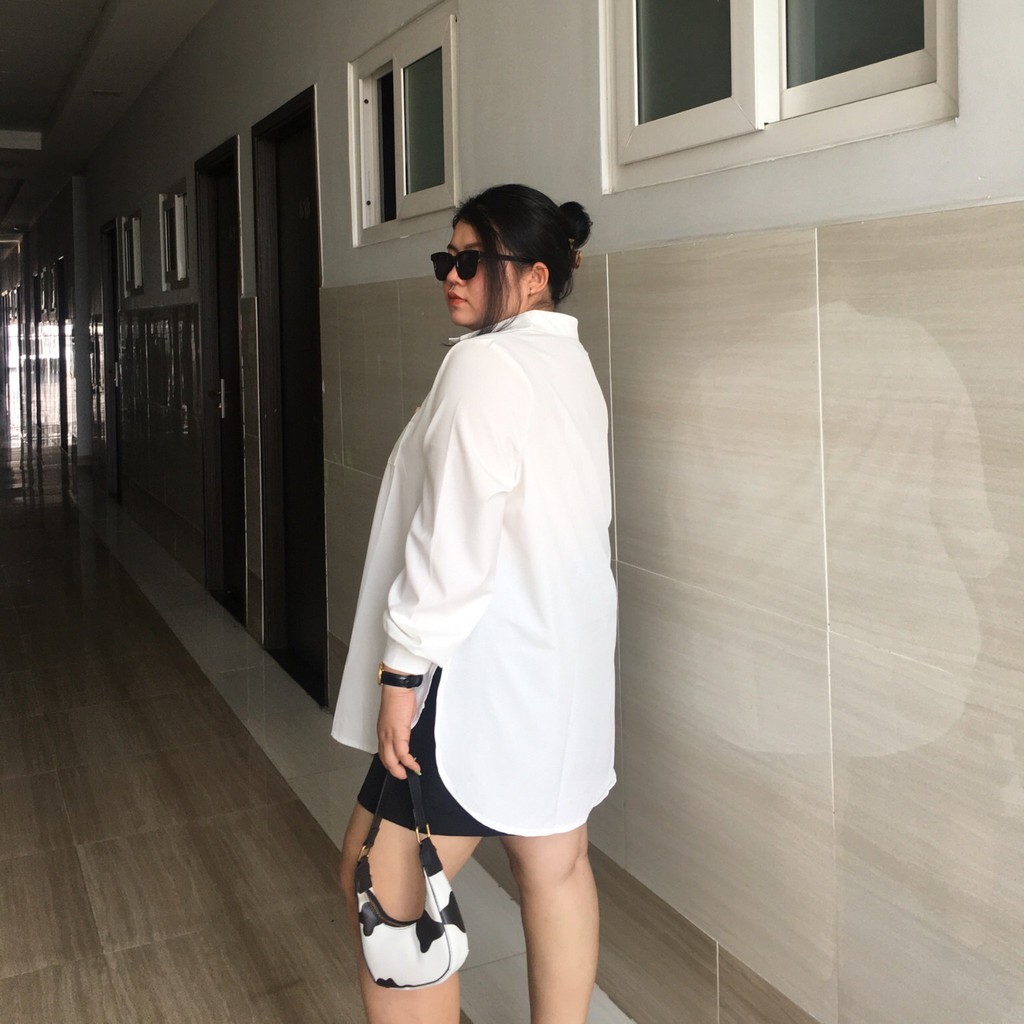 Áo sơ mi nữ oversize tay phồng form rộng bigsize Mèo Mập Clothes vải Fos dày dặn mịn đẹp