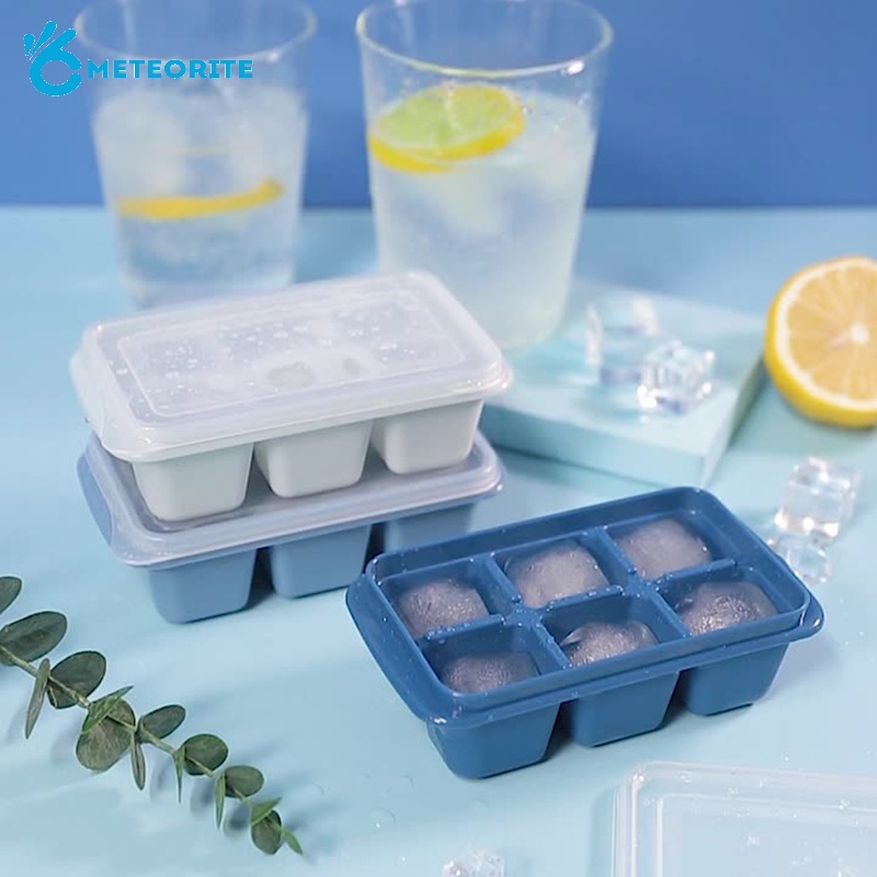 Khay Làm Đá 6 Ngăn Hình Vuông Bằng Nhựa PE Cấp Thực Phẩm Kèm Nắp Đậy Tiện Dụng