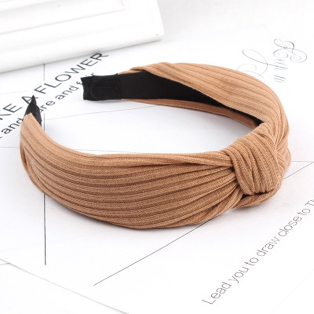 Băng đô cài tóc bằng vải nhung + nhựa thiết kế sọc/trơn đơn giản kiểu thắt nút thời trang cho nữ