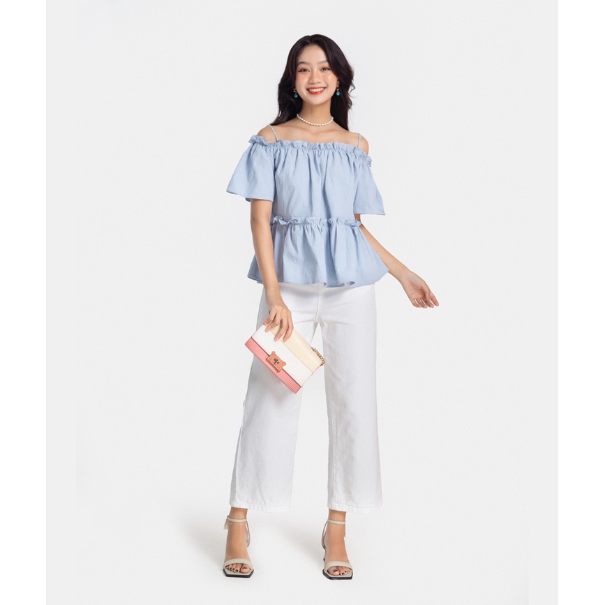 Áo Kiểu Nữ Thời Trang HNOSS 2 Dây Bẹt Vai Rút Nhún HNAKI049