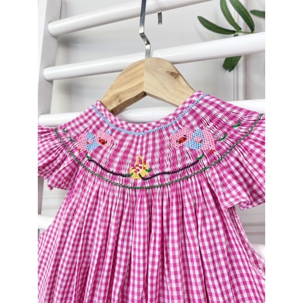 ĐẦM SMOCK HEO CARO HỒNG