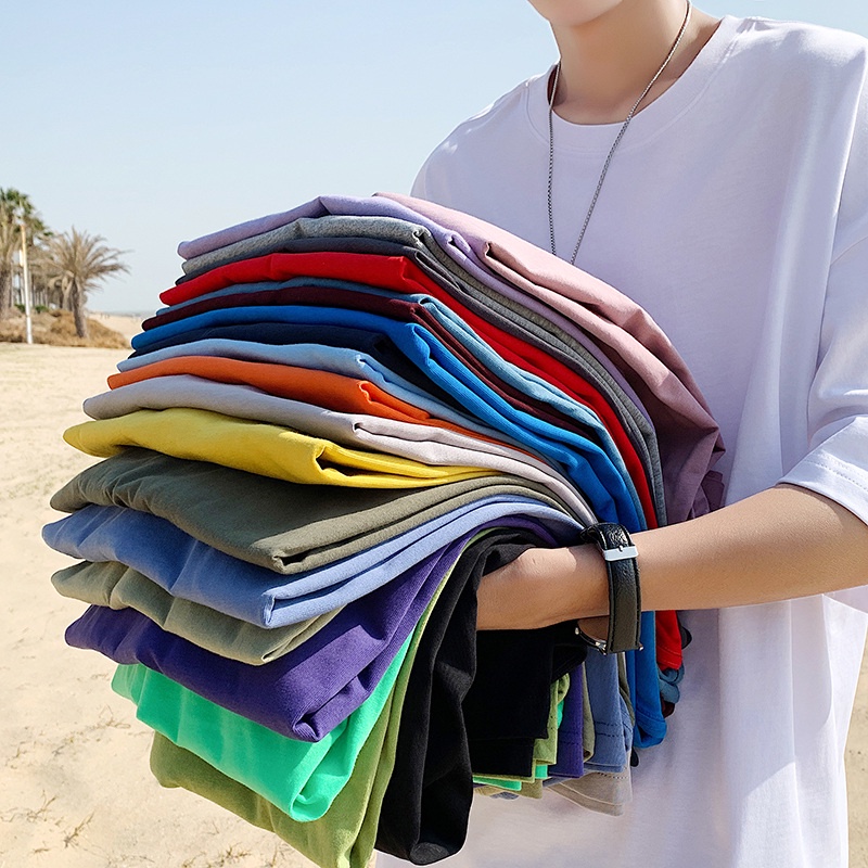 Áo thun trơn ngắn tay cổ tròn với 5 màu sắc hợp thời trang cho nam size M-8Xl