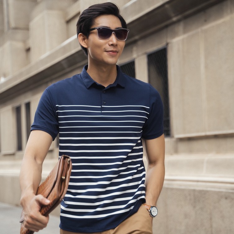 Áo thun nam có cổ F2 Fashion &amp; Freedom TC246 XANH ĐEN TRẮNG