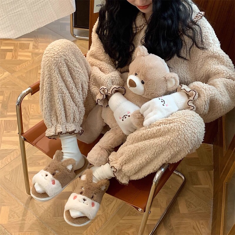 Dép bông đi trong nhà đáng yêu cho nữ dép bông chó shiba