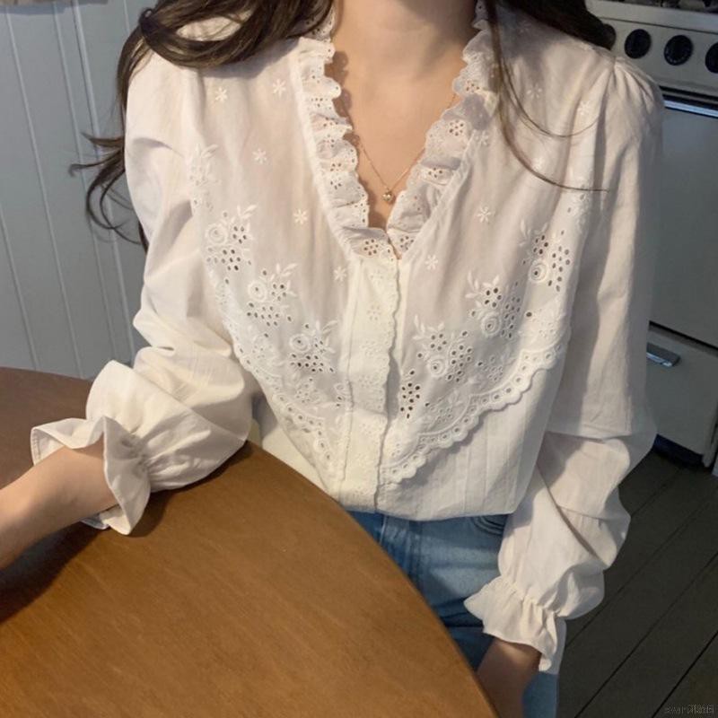 Women  Ghost Horse Girl Wild Retro Delicate Lace Shirt Blouse